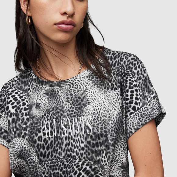 ALLSAINTS Emelia Imogen Boyfriend Tee – M/L – Animal Print – Organic Cotton - Picture 2 of 9